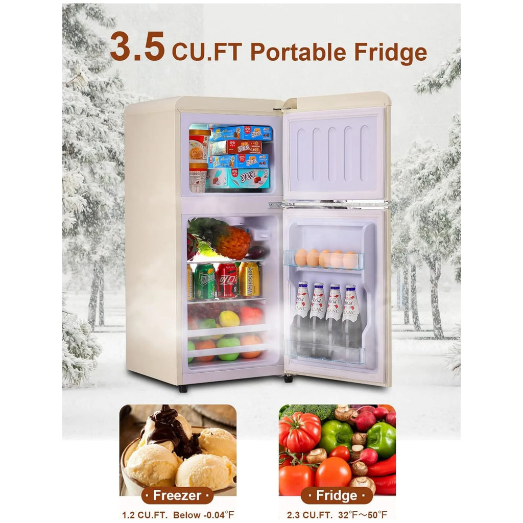 3.5 Cu.Ft Compact Mini Fridge with Freezer, 2-Door Small Refrigerator with 7-Level Thermostat & Removable Shelves for Kitchen, Dorm, Apartment, Bar, Office-Black-
