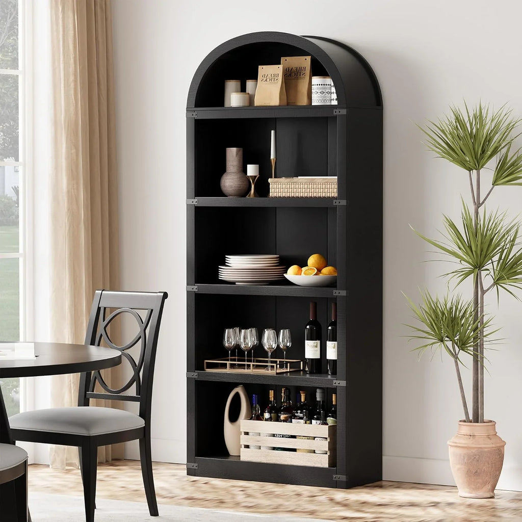 2026 NewBookcase 5 Shelf Arched Bookshelf 71.65in Tall Bookcase Farmhouse Display Storage Rack Wooden Bookshelves for Home Office, Living Room(white)