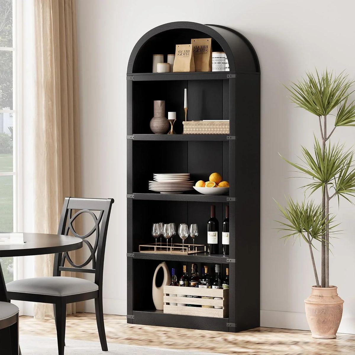 2026 NewBookcase 5 Shelf Arched Bookshelf 71.65in Tall Bookcase Farmhouse Display Storage Rack Wooden Bookshelves for Home Office, Living Room(white)