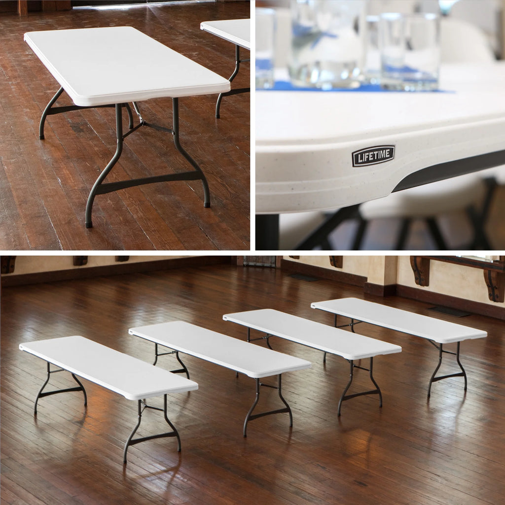 Lifetime (4) 8-Foot Rectangle Stacking Tables and (32) Chairs Combo Indoor/Outdoor Commercial Grade, White Granite (80410)
