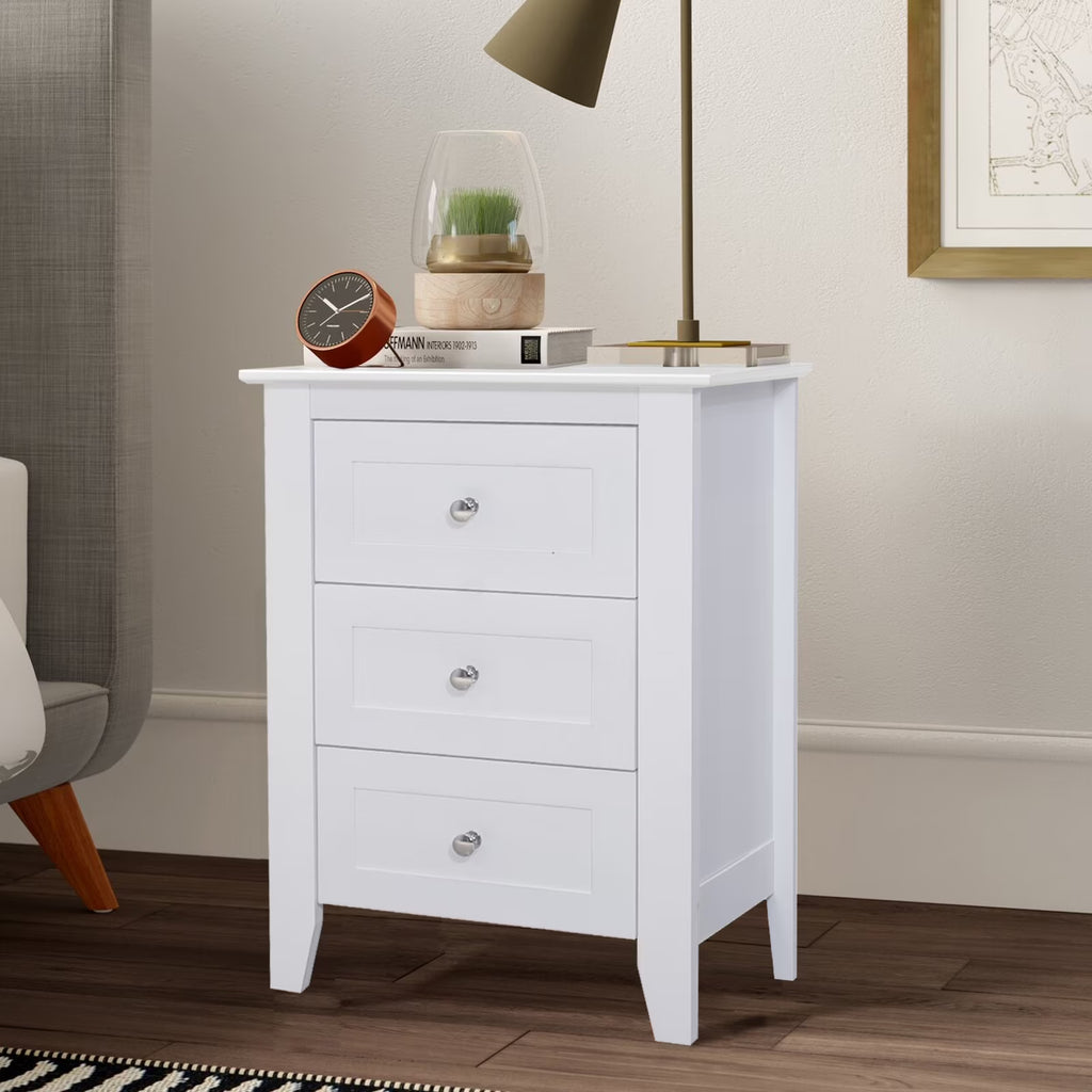 2026 NewGlavbiku Modern White 3 Drawer Nightstand Set of 2 with USB Ports & Power Outlets for Bedrooms,Adult