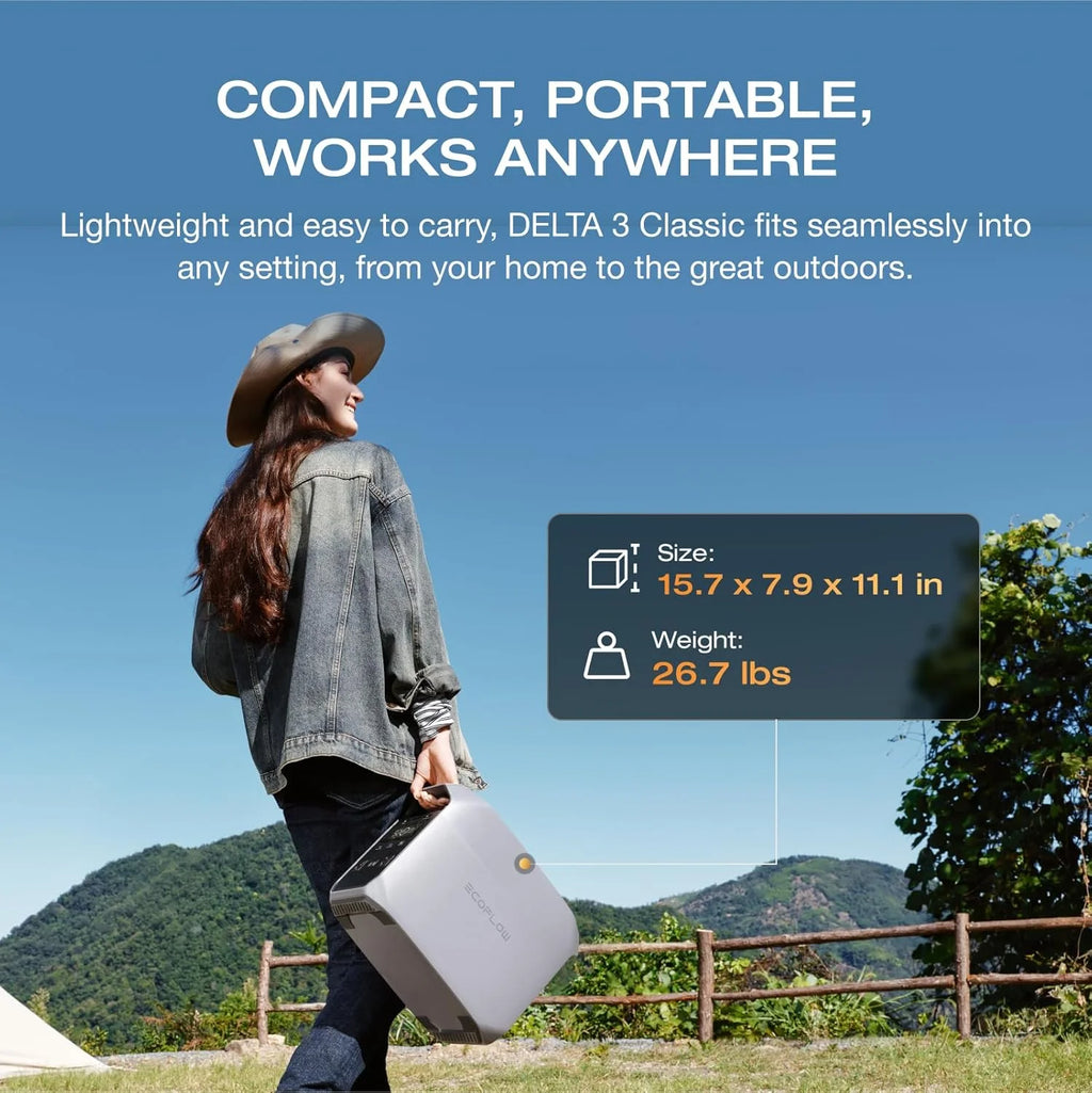 EF EcoFlow DELTA 3 Portable Power Station, Full Charge in 43 Min, 1024Wh LiFePO4 Battery, 1800W AC/100W USB-C Output, Solar Generator(Solar Panel Optional) for Home Backup Power, Camping & RVs