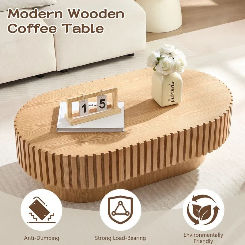 2026 NewFFH 43.7 inch Oval Coffee Table for Living Room,Handcraft Rustic Corner Coffee Table Nature Wood Relief Sturdy Pedestal for Apartmen,Side Table Centre Table,Nature Wood