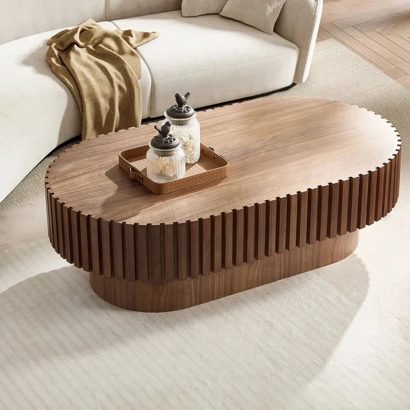 2026 NewFFH 43.7 inch Oval Coffee Table for Living Room,Handcraft Rustic Corner Coffee Table Nature Wood Relief Sturdy Pedestal for Apartmen,Side Table Centre Table,Nature Wood