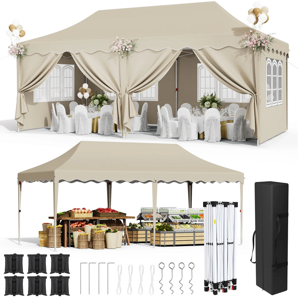 LAZY BUDDY 10'x20' Pop up Canopy Tent with 6 Sidewalls, Heavy Duty Outdoor Canopy Tent Commercial Instant Folding Sun Shelter for Party, Wedding, Camping