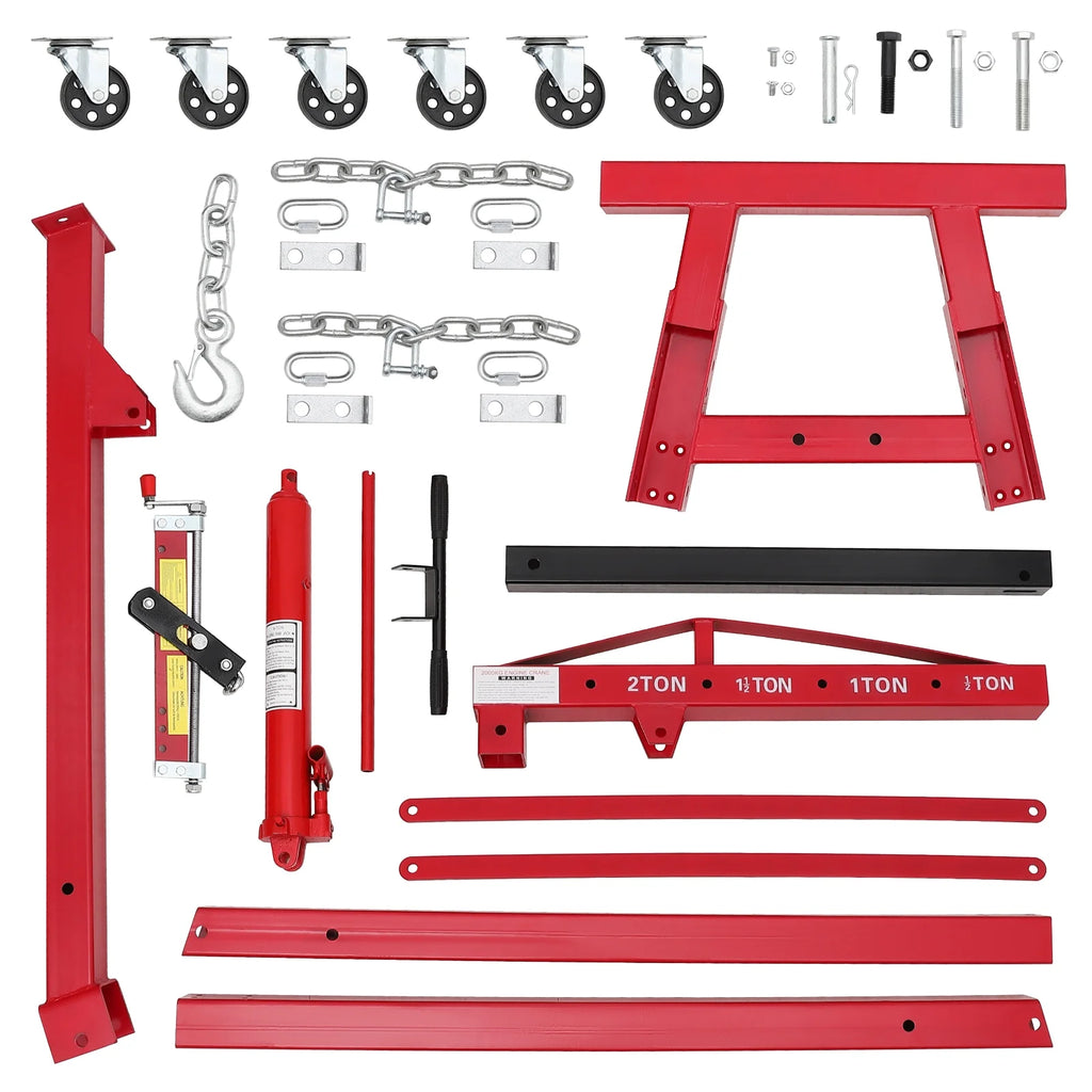 GARVEE 2 Ton Folding Hydraulic Engine Hoist with Lever,Folding Engine Shop Crane Hoist Lift,Heavy Cherry Picker with 6 Wheels for Garage,Workshop,Yellow