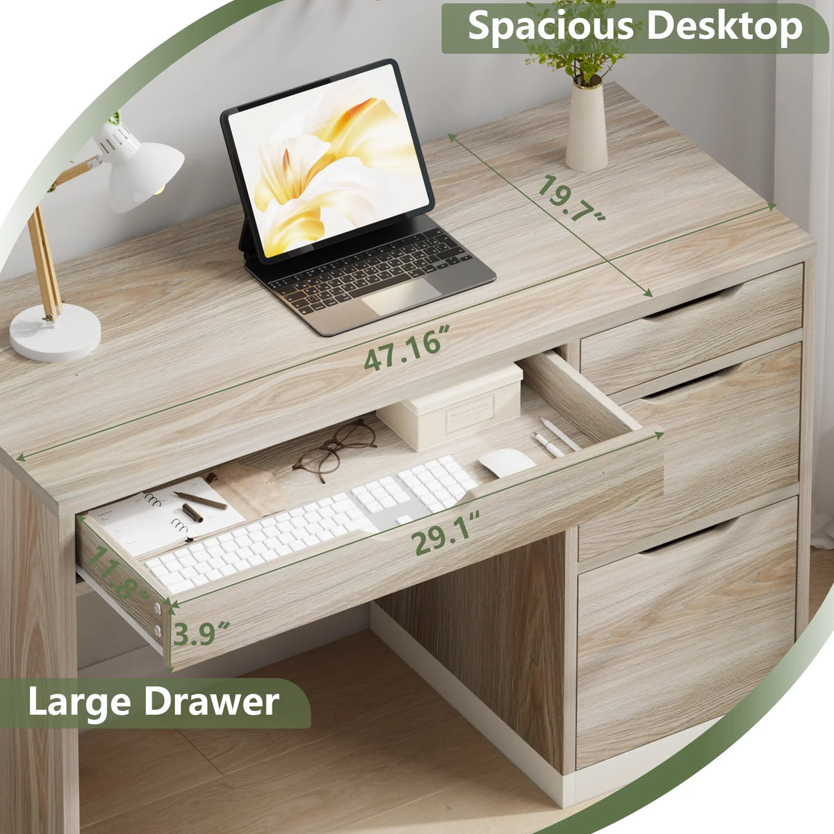 2026 NewDreamCurship White Desk with Drawers, Modern Computer Desk with File Drawers, Home Office Study Writing Desk with Storage, White