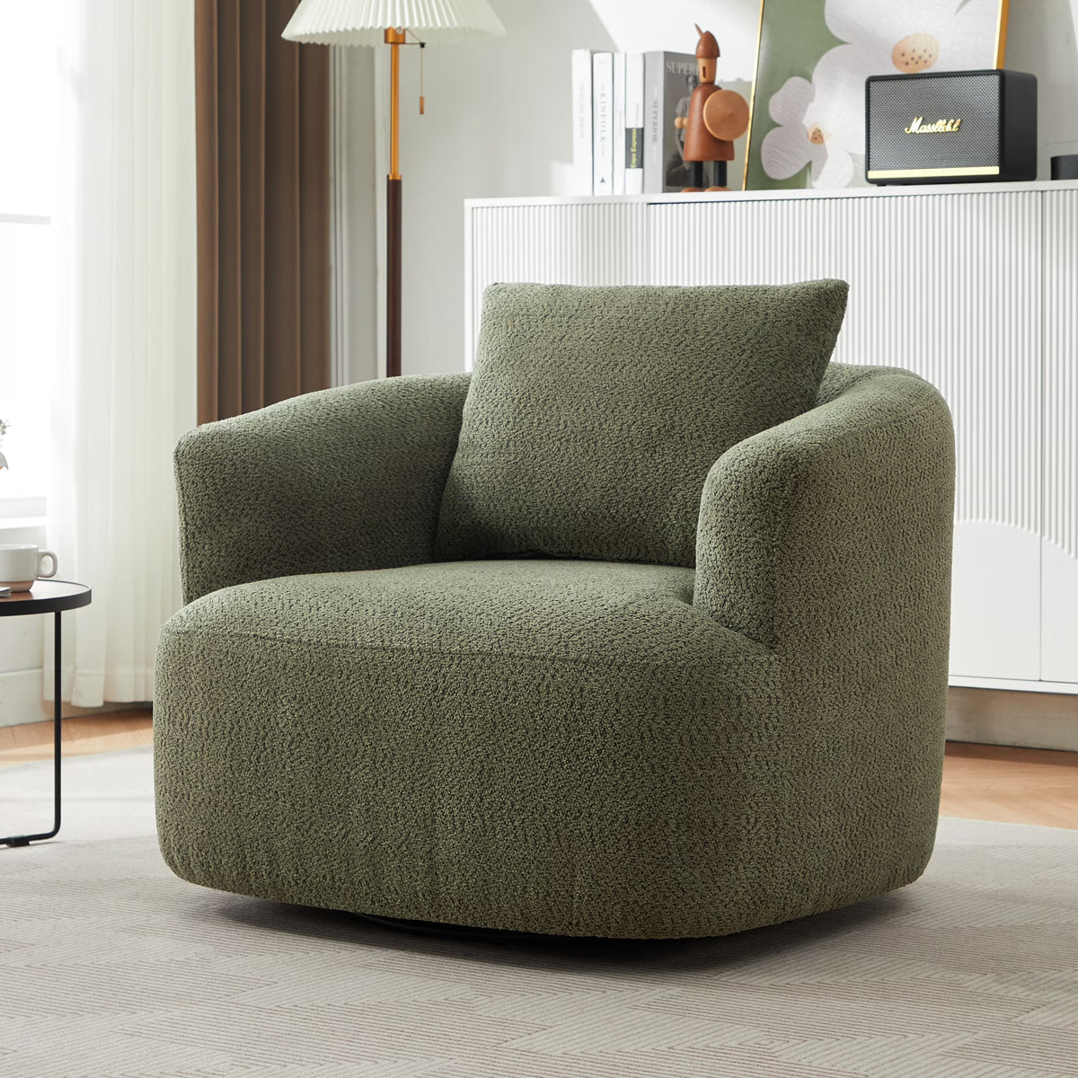 Harper & Bright Designs 360- Swivel Accent Chair, Barrel Chair Swivel Upholstered Sofa Chair with Cushion for Living Room Office, Beige