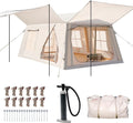 Zikebtuy 2/6/8 Person Inflatable Camping Tent, Easy Setup Blow Up Air Tent with Hand Pump, Waterproof 4-Season Glamping Tent with Large Mesh Windows & Oversized Canopy for Couples, Group & Family