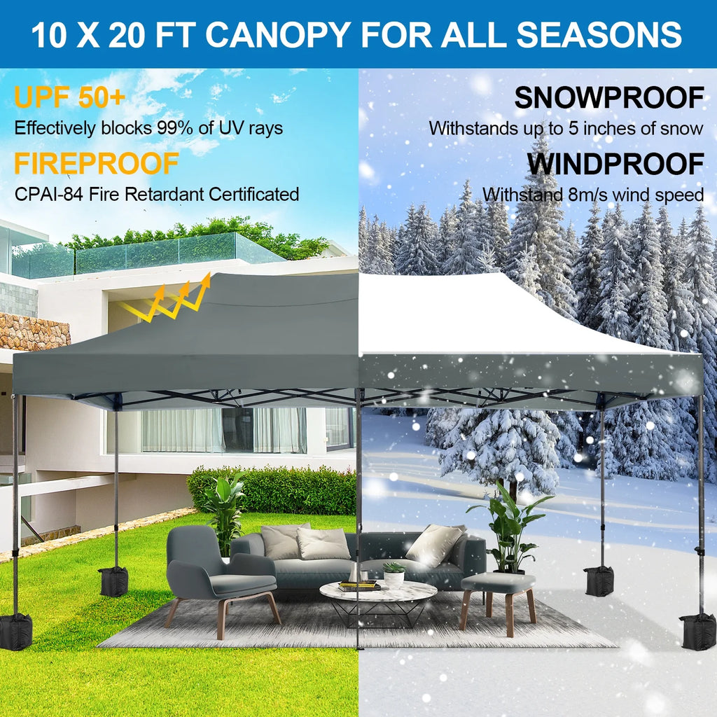 SANOPY 10'x20' Pop Up Canopy Waterproof Folding Tent Outdoor Easy Set-up Instant Tent Heavy Duty Commercial Wedding Party Shelter with 6 Removable Sidewalls, 4 Sandbags, Roller Bag, Black