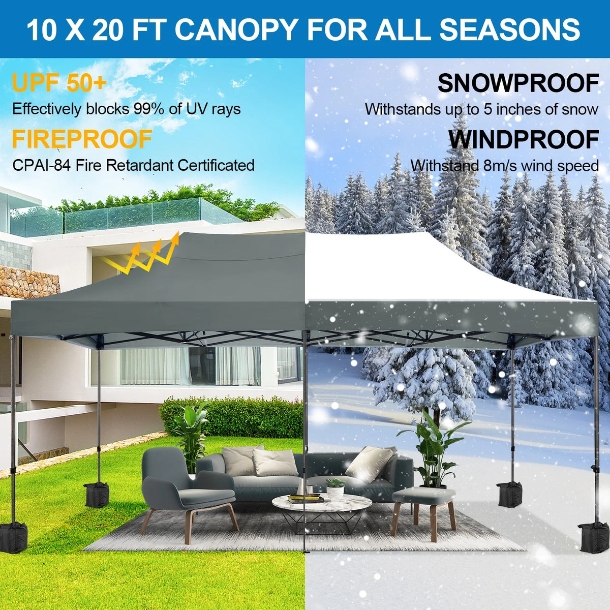 SANOPY 10'x20' Pop Up Canopy Waterproof Folding Tent Outdoor Easy Set-up Instant Tent Heavy Duty Commercial Wedding Party Shelter with 6 Removable Sidewalls, 4 Sandbags, Roller Bag, Black
