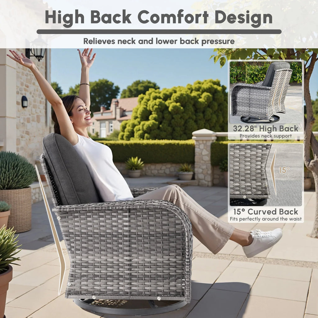 2026 NewOvios 5 Pieces Outdoor Patio Furniture Set High Back All Weather Wicker Conversation Set with Swivel Chairs & Coffee Table, Dark Gray