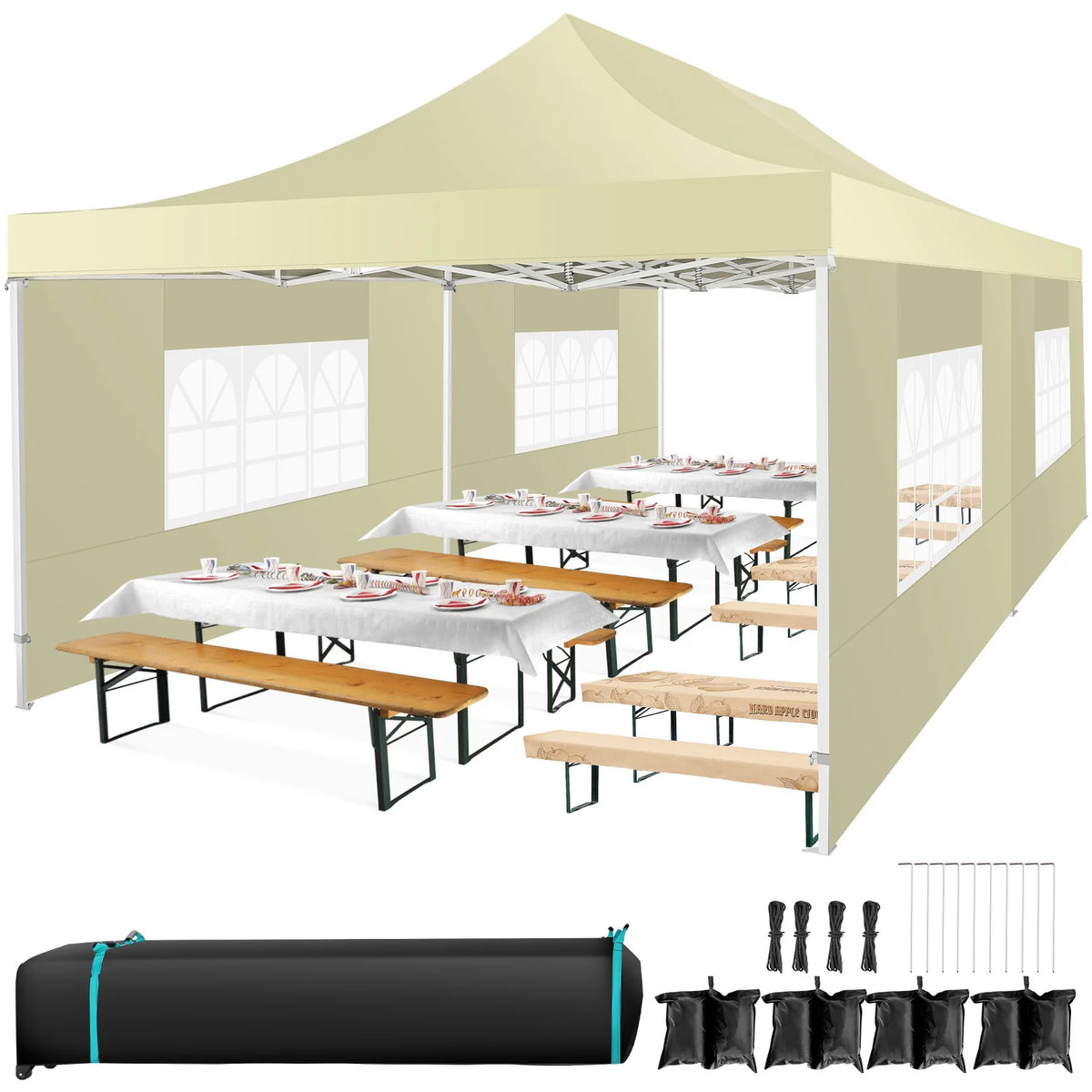 COBIZI 13x26 Heavy Duty Commercial Canopy Tent,Easy Pop Up Party Tent Gazebo,Outdoor Portable Party Canopy,Extra-large Size Space For Outside Wedding Gathering Activities,Waterproof&UPF 50+,White