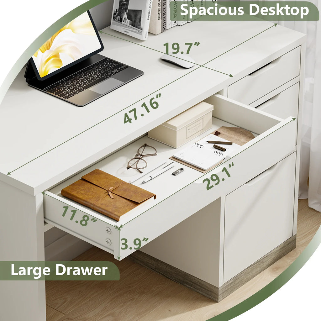 2026 NewDreamCurship White Desk with Drawers, Modern Computer Desk with File Drawers, Home Office Study Writing Desk with Storage, White