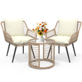 2026 NewAinfox 3-Piece Steel Outdoor Bistro Sets with Metal Chairs and Glass Top Table, Beige