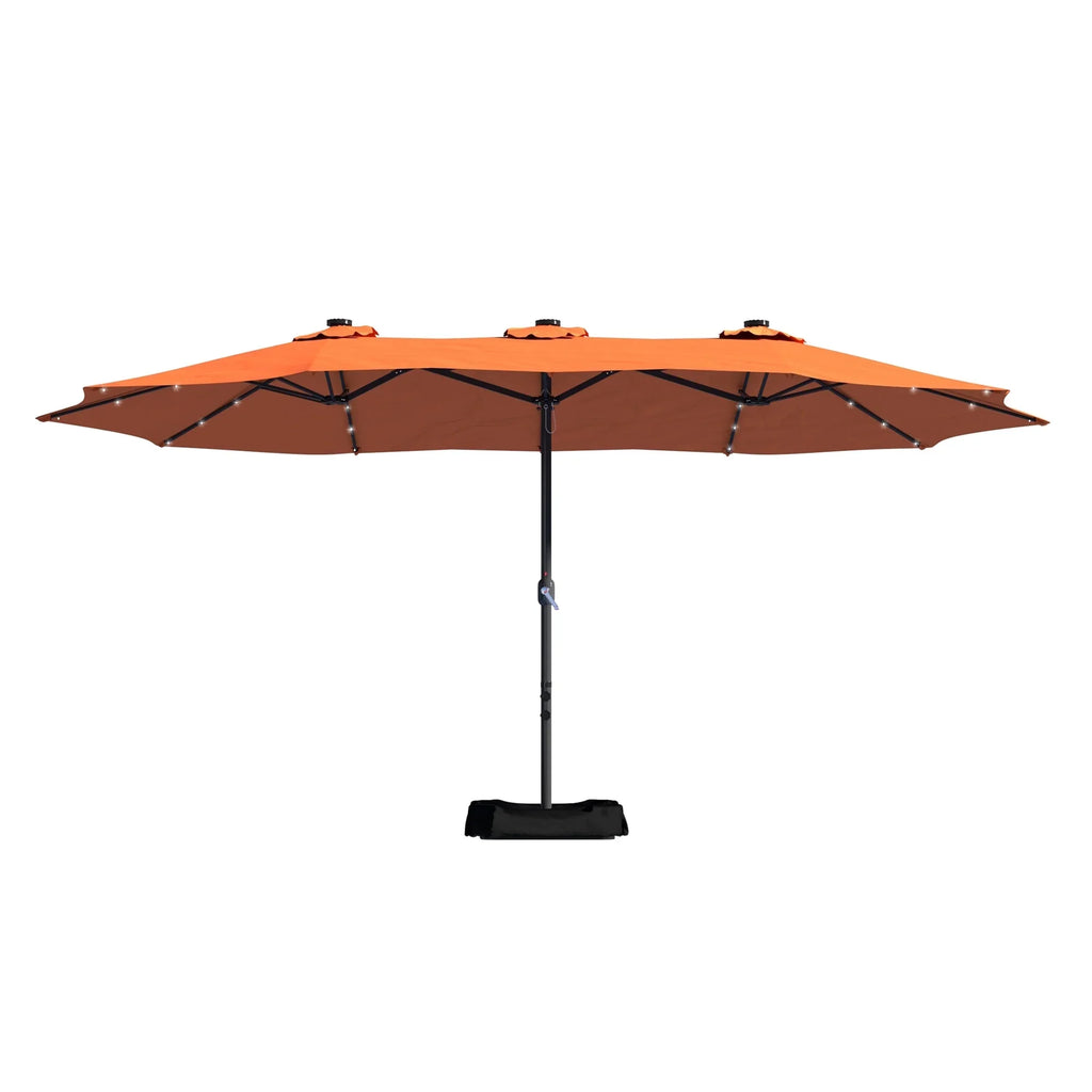 2026 NewMondawe 15ft Patio Umbrella Rectangular Outdoor Market Umbrella with Base and LED Lights Beige