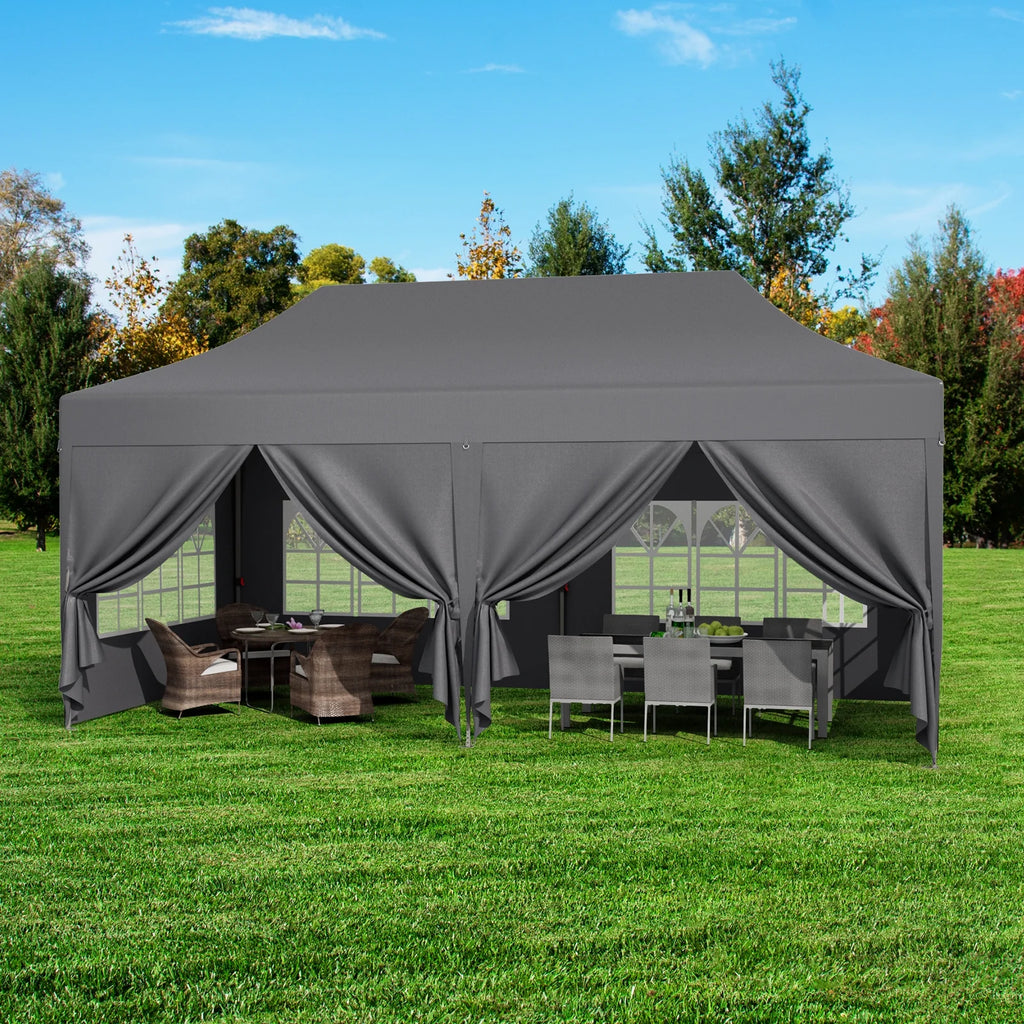 LAZY BUDDY 10'x20' Pop up Canopy Tent with 6 Sidewalls, Heavy Duty Outdoor Canopy Tent Commercial Instant Folding Sun Shelter for Party, Wedding, Camping