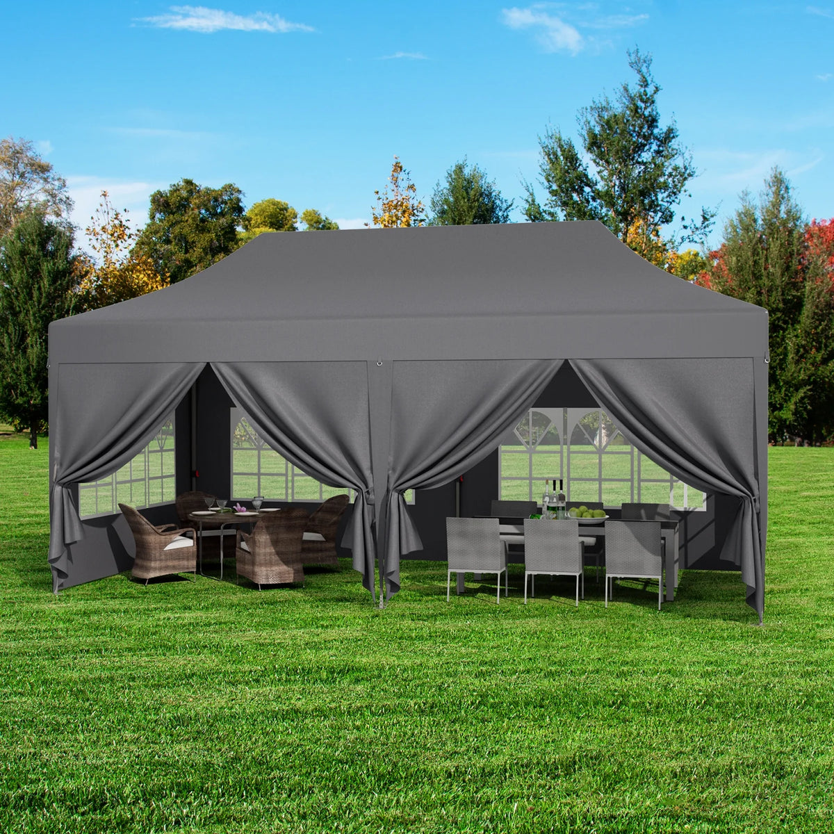 LAZY BUDDY 10'x20' Pop up Canopy Tent with 6 Sidewalls, Heavy Duty Outdoor Canopy Tent Commercial Instant Folding Sun Shelter for Party, Wedding, Camping