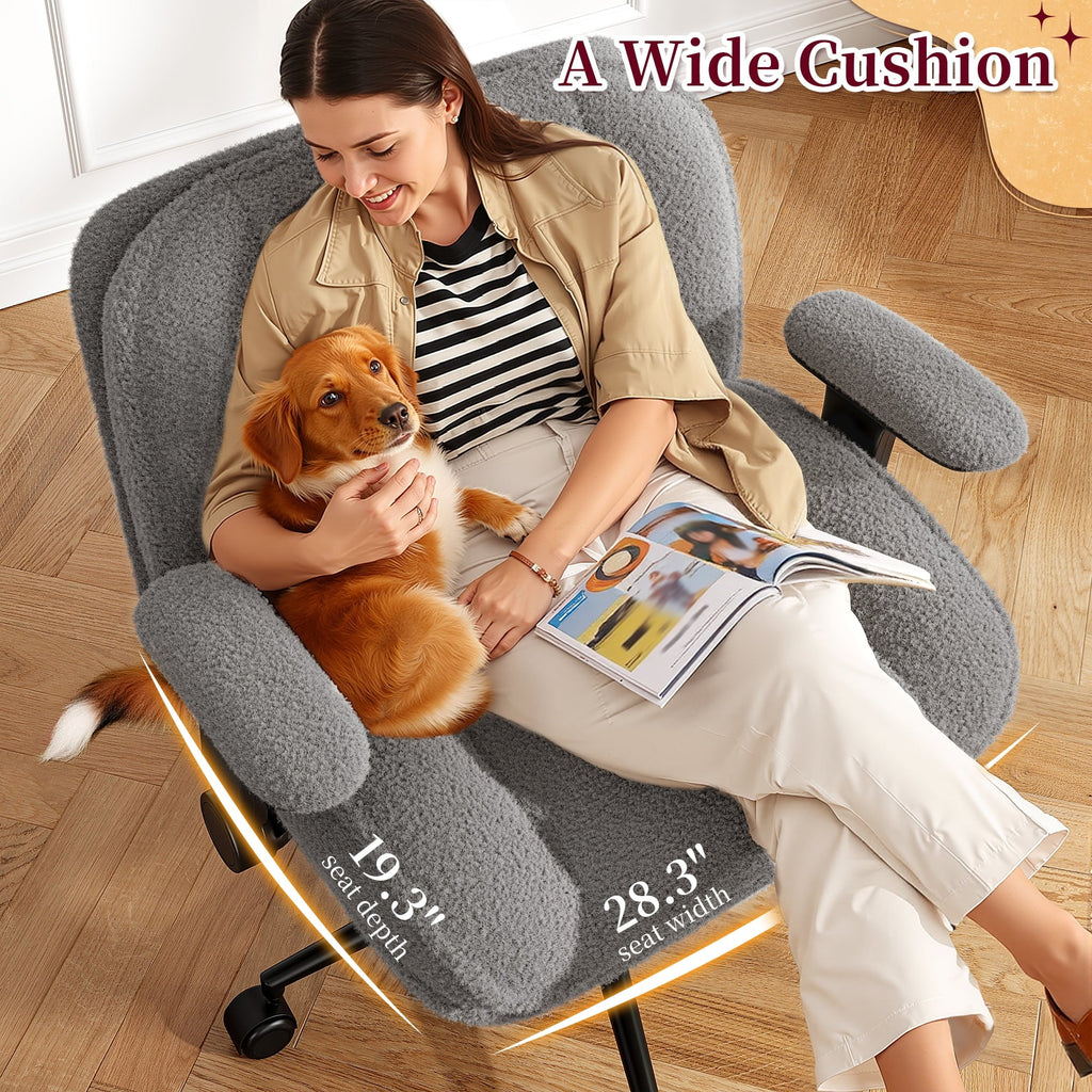 2026 NewRomorgniz Criss Cross Chair with Adjustable Arms & Lumbar Support Office Chair with Reclining Back, Thick Cushion & Wheels for Office, Gaming, Reading, Vanity, Off-White