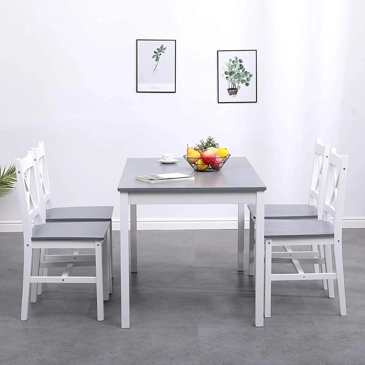 2026 NewSoges 5 Pieces Dining Table Set, Pine Wood Kitchen Dining Table with 4 Chairs, Wood Rectangular kitchen table and chairs for 4, Small Dining Set for Bar Dining Room Breakfast Nook, White and Gray