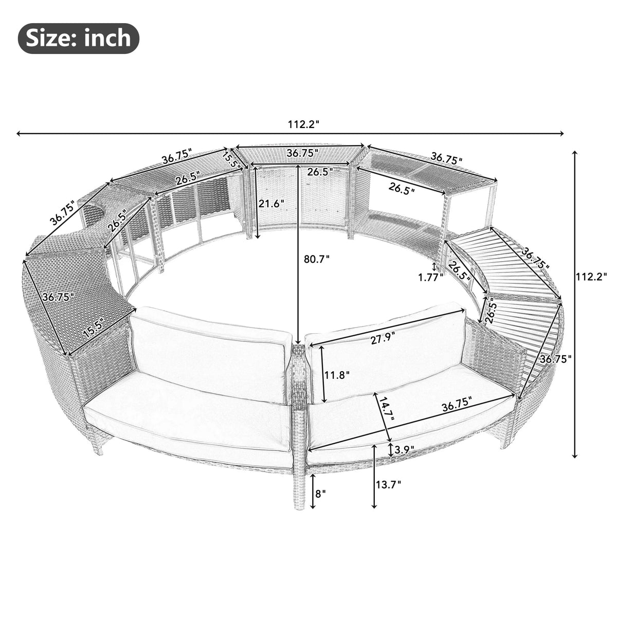 2026 NewRound Hot Tub Surround Furniture, Spa Surround Outdoor Rattan Sectional Sofa Set with Mini Sofa, Solid Acacia Wood Hot Tub Storage Surround Patio Furniture Set, Gray Cushion