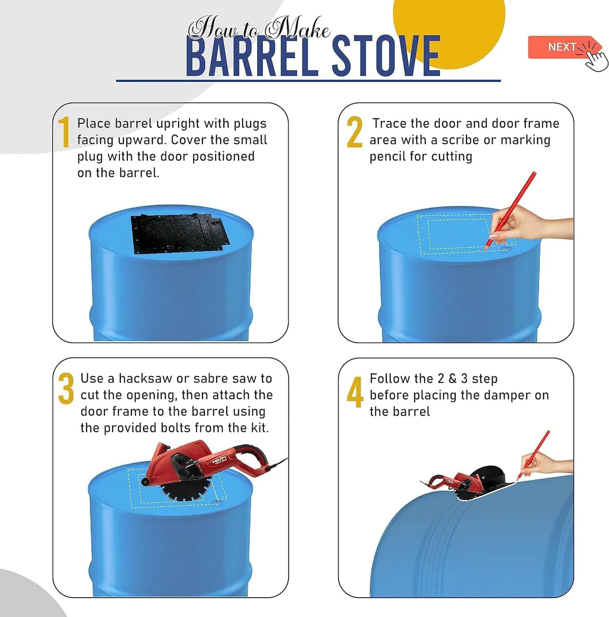 Barrel Stoves Kit -C Perfect For 30-55 Gallon Drum Wood Stove Kit - Wood Burning Stove Kit Barrel Stove Door - Fire Wood Camp Stove Kit Wood Stove Kit for Emergency Heating & Cooking