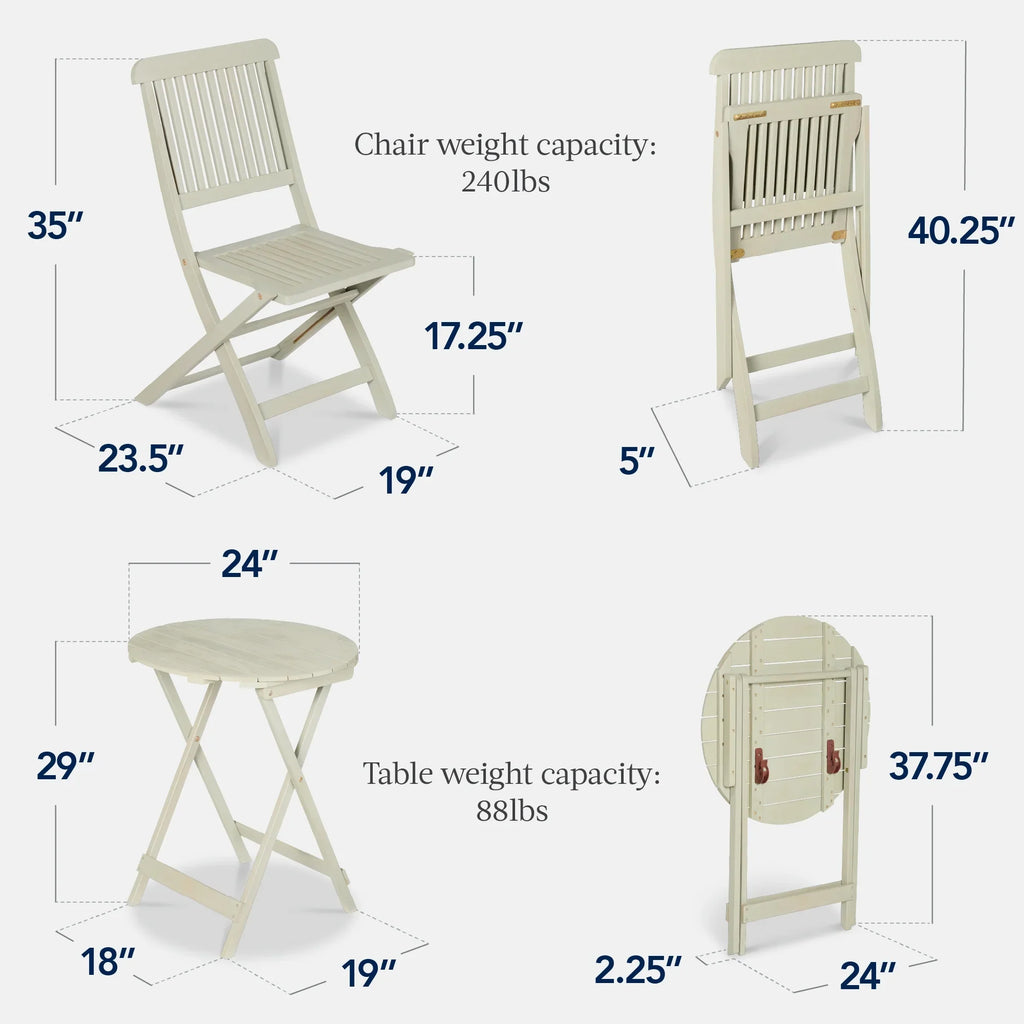 2026 NewBest Choice Products 3-Piece Acacia Wood Bistro Set, Folding Patio Furniture w/ 2 Chairs, Table - Natural