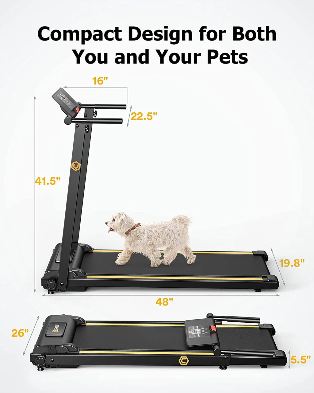 UREVO Folding Treadmill, 2.25HP Portable Mini Treadmills for Home Office, Compact Threadmill with 12 HIIT Modes, LCD Display, 265 lbs Capacity