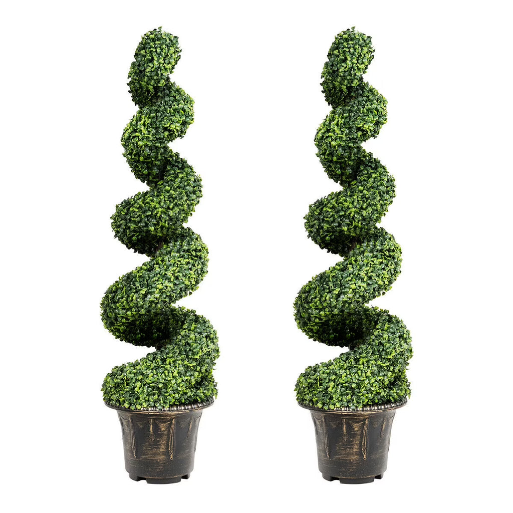 2026 NewGymax 2Pcs 4FT Artificial Boxwood Spiral Tree W/Realistic Leaves Indoor Outdoor Office