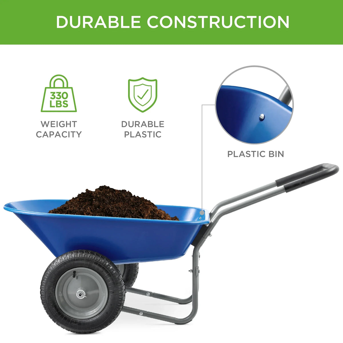 2026 NewBest Choice Products Dual-Wheel Home Wheelbarrow Yard Garden Cart for Lawn, Construction - Green