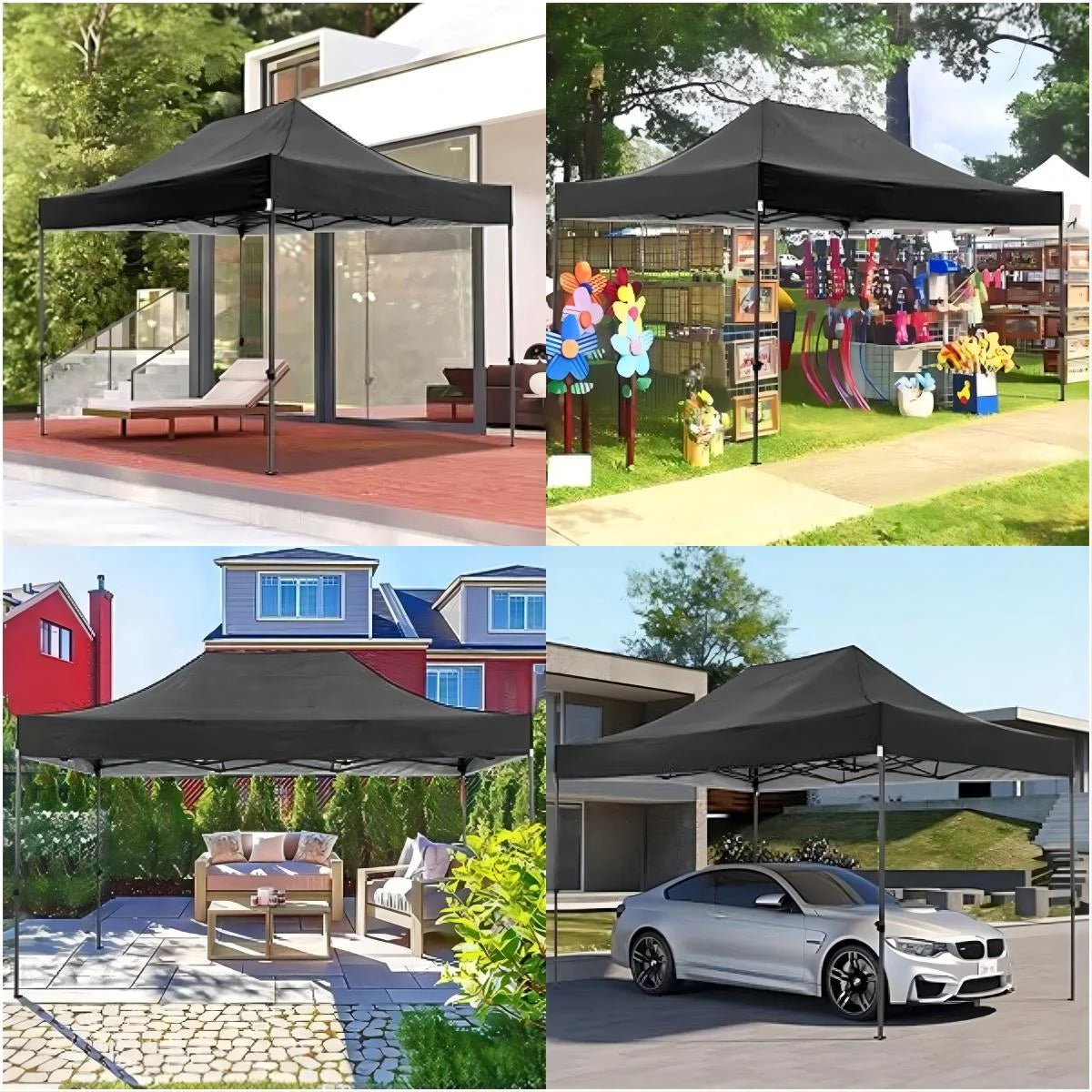 COBIZI 10x20 Heavy Duty Pop up Canopy Tent with 6 sidewalls Easy Up Commercial Outdoor Canopy Wedding Party Tent for Beach All Season Wind & Waterproof Gazebo with Roller Bag,Black(Frame Thickened)