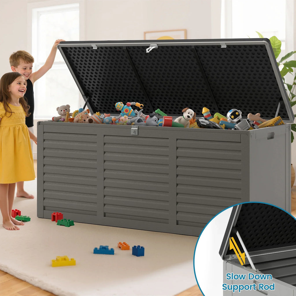 2026 NewOutdoor Storage Box, 130GAL Waterproof Deck Box, Lockable Pool Patio Storage Indoor Toy Box, Outdoor Storage Bench for Porch, Max Load Weight 500LBS