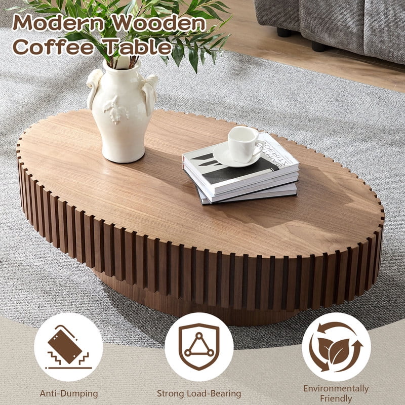 2026 NewFFH 43.7 inch Oval Coffee Table for Living Room,Handcraft Rustic Corner Coffee Table Nature Wood Relief Sturdy Pedestal for Apartmen,Side Table Centre Table,Nature Wood
