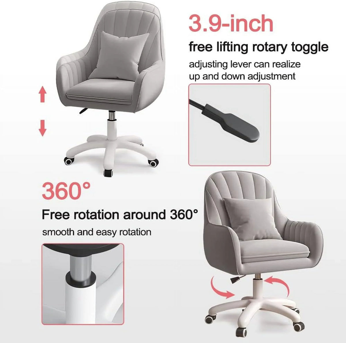 2026 NewHome Office Chair Computer Chair with Mid-Back Upholstered Modern Tufted Computer Task Chair Swivel Height Adjustable Velvet Accent Chair."White"