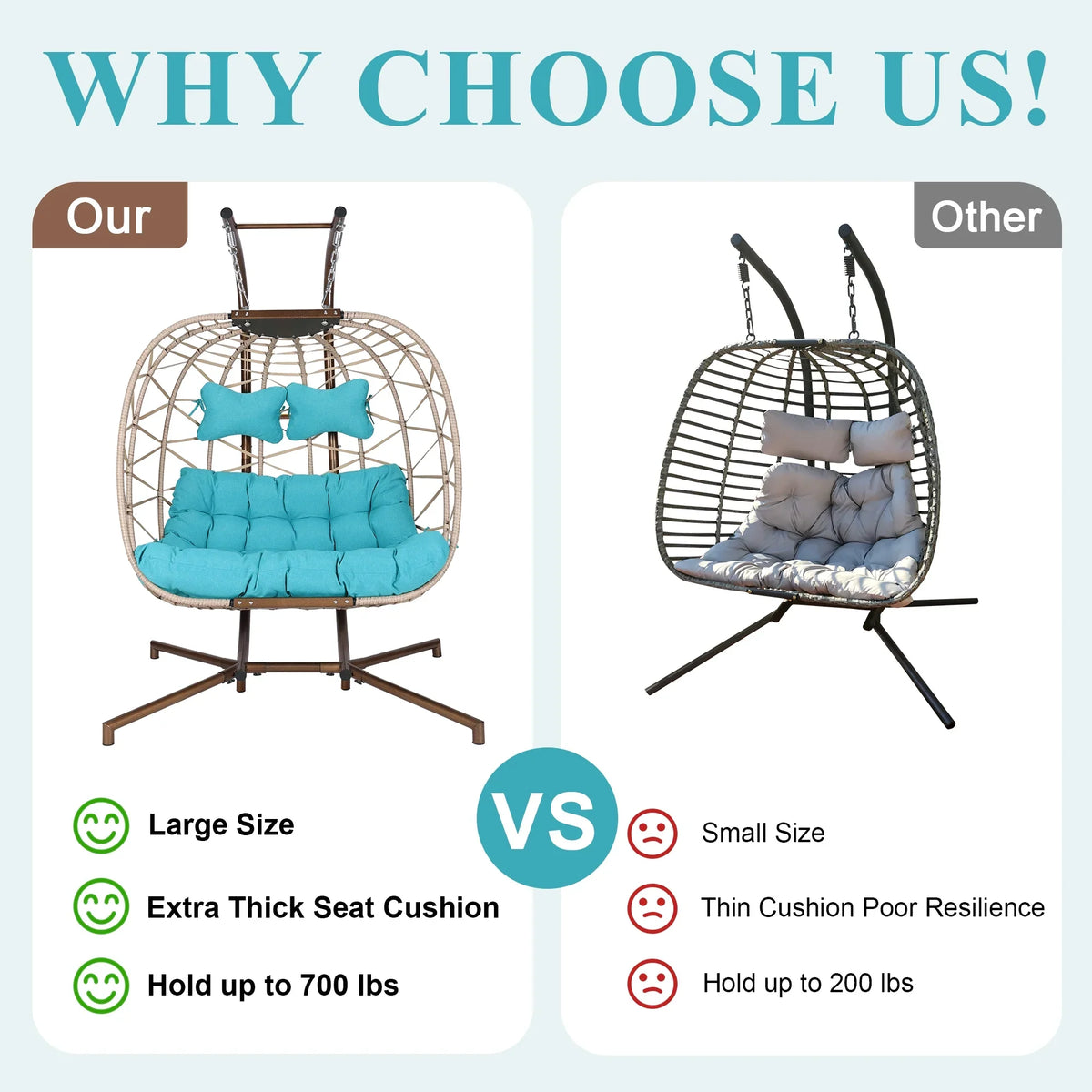 2026 NewRADIATA Double Wicker Egg Swing Chair with Stand, 2-Person Hanging Egg Chair for Indoor/Outdoor, 700lbs Capacity, Thick Cushions & Headrest,Sturdy Metal Frame"Dark Gray