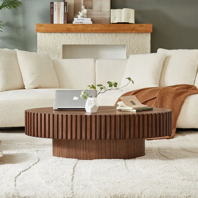 2026 NewFFH 43.7 inch Oval Coffee Table for Living Room,Handcraft Rustic Corner Coffee Table Nature Wood Relief Sturdy Pedestal for Apartmen,Side Table Centre Table,Nature Wood