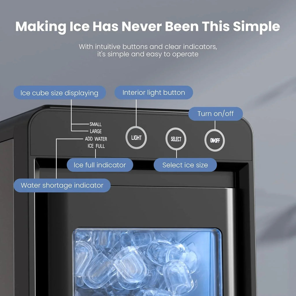 2026 NewMoifoi Ice Maker Countertop, 26 lbs/24 H, 8 Pcs Ice in 6 Mins, Portable Ice Maker Machine with Self-Cleaning, Interior Lighting, 2 Sizes Bullet Ice, Black