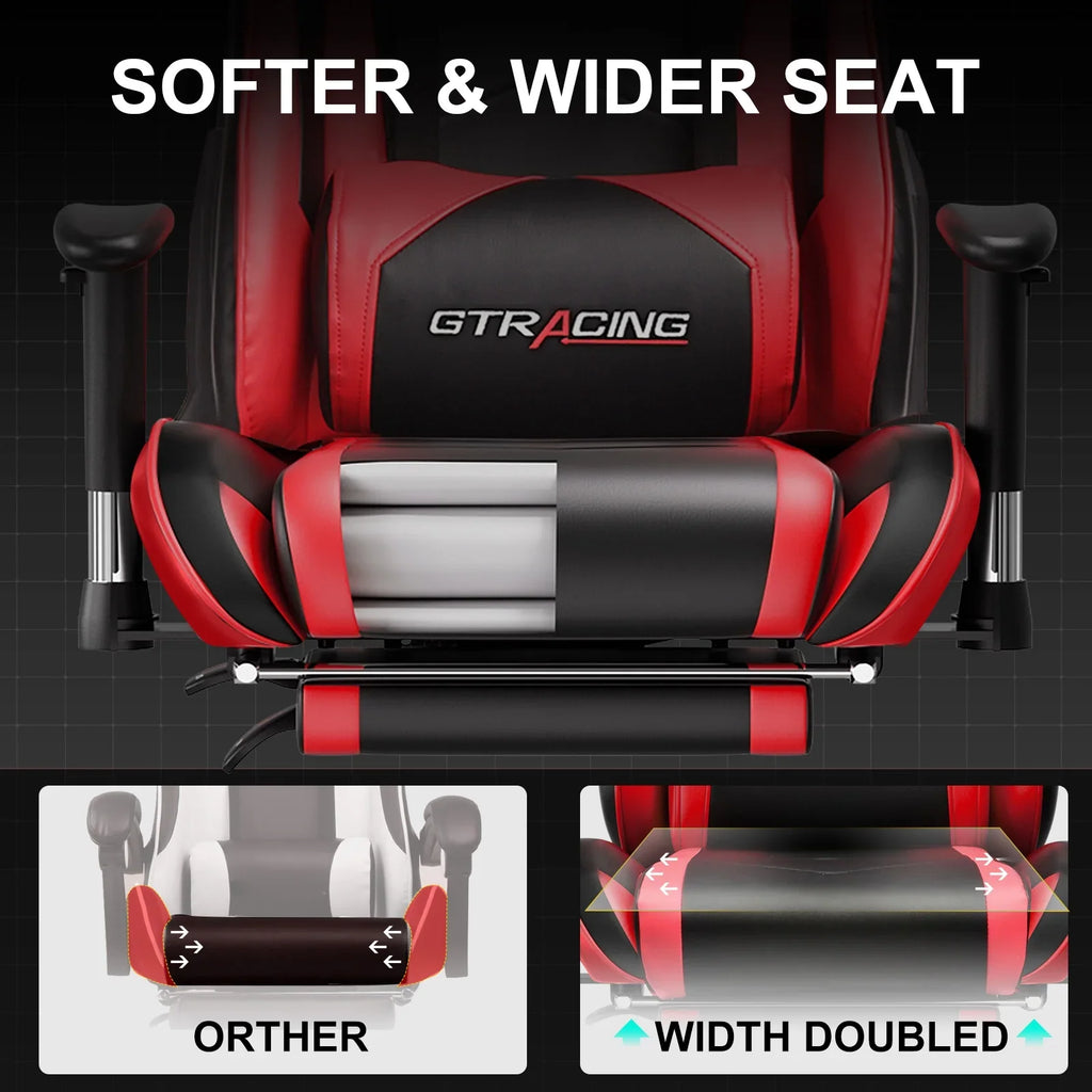 2026 NewGTRACING Gaming Chair, Ergonomic Office Desk Chair with Lumbar Support, PU Leather, Footrest & Adjustable Headrest, Red