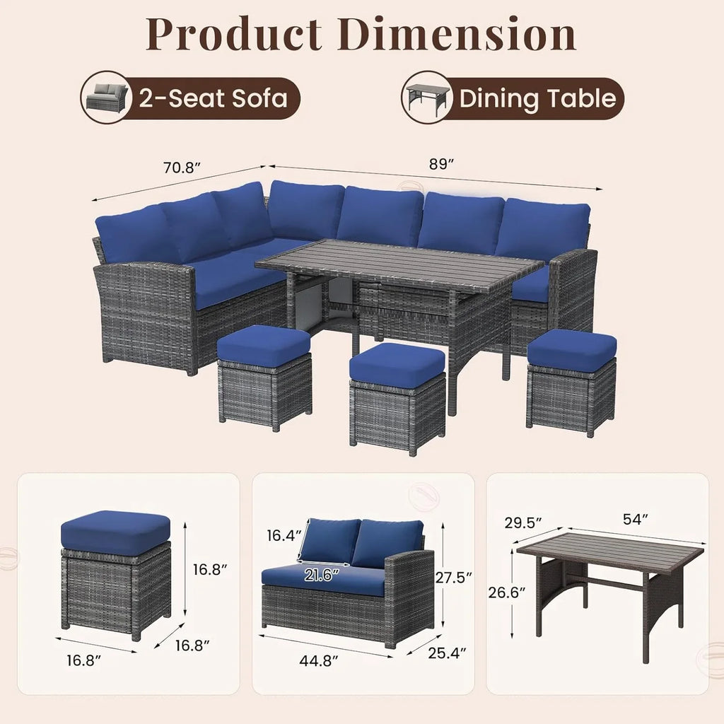 2026 NewAECOJOY 7 Piece Patio Furniture Set PE Rattan Outdoor Dining Set Sectional Sofa Couch with Table Patio Conversation Set in Gray