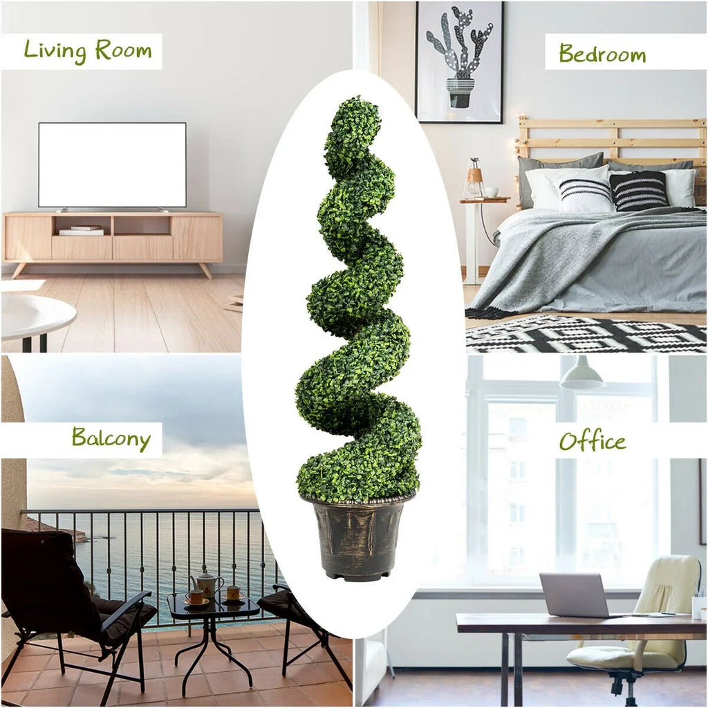 2026 NewGymax 2Pcs 4FT Artificial Boxwood Spiral Tree W/Realistic Leaves Indoor Outdoor Office