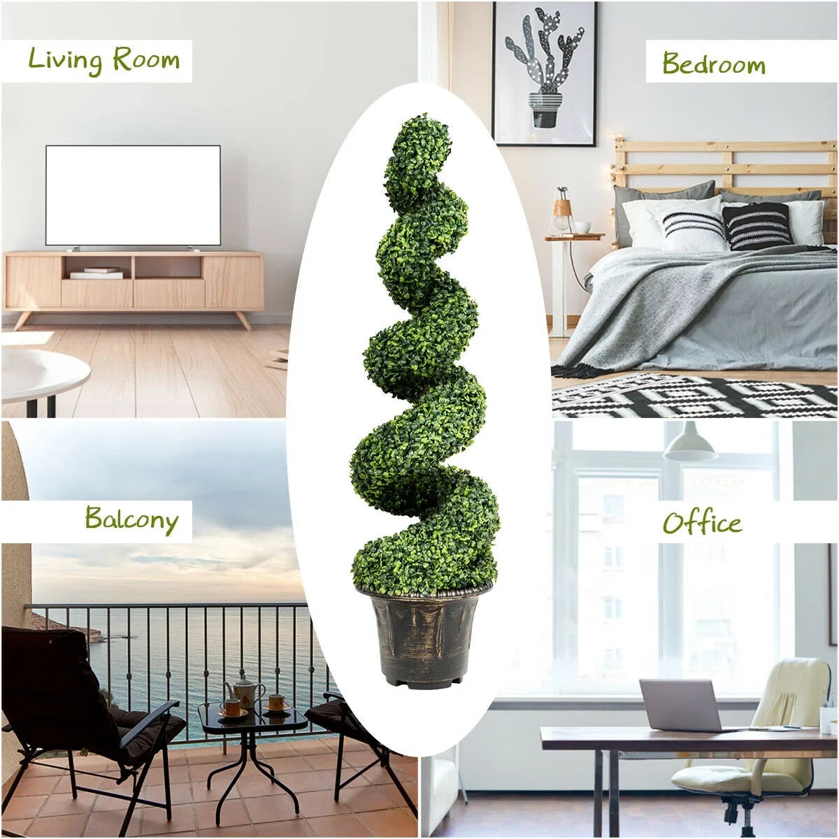 2026 NewGymax 2Pcs 4FT Artificial Boxwood Spiral Tree W/Realistic Leaves Indoor Outdoor Office
