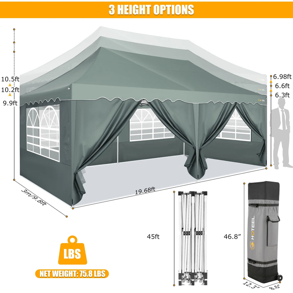 COBIZI 10X20 Pop up Canopy Tent with 6 Removable Side Walls Heavy Duty,Waterproof Adjustable Outdoor Event Party tent Parties,Commercial Instant Portable,Weddings,Camping,with Wheeled Bag,Gray