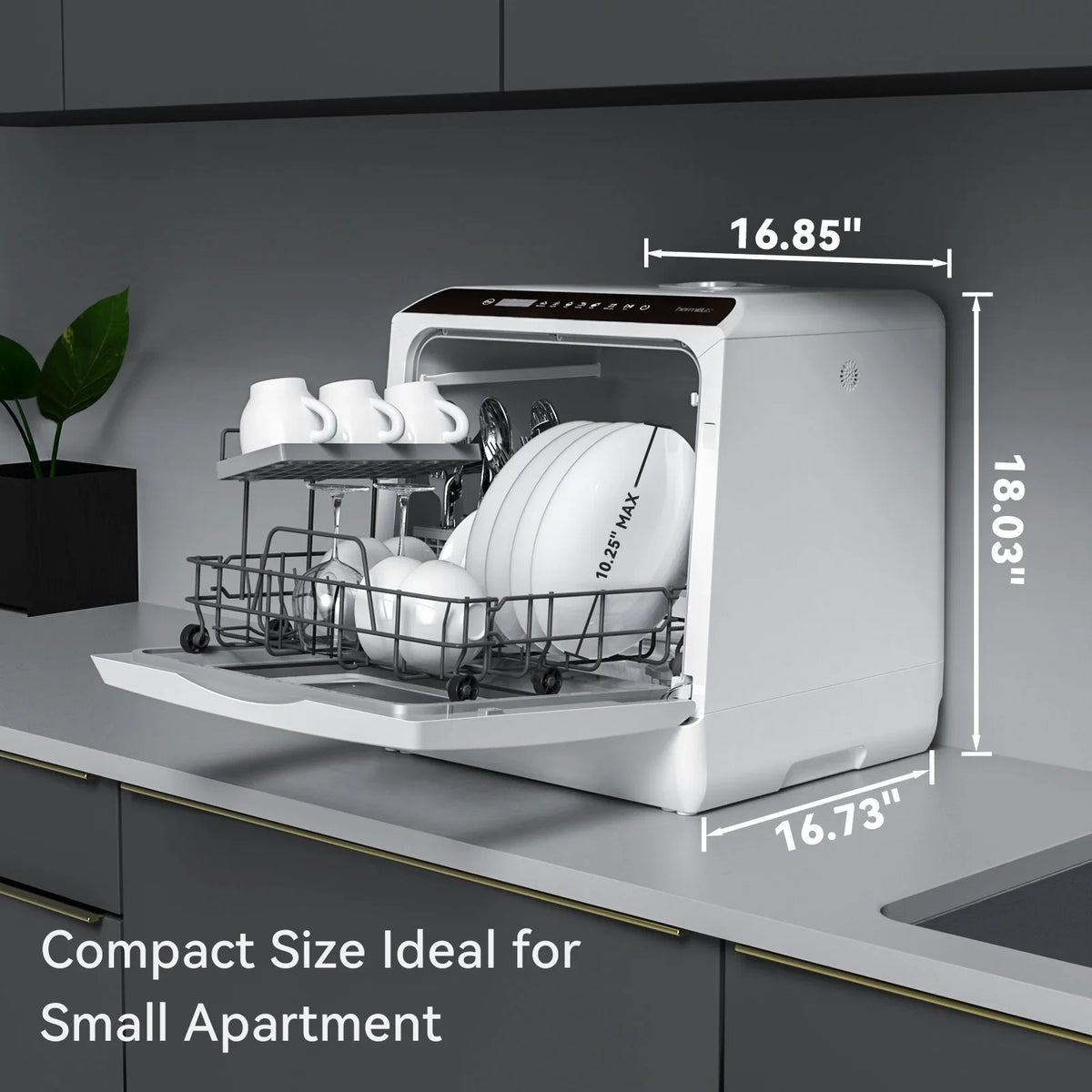 2026 NewHermitlux Portable Countertop Dishwasher, 5 Washing Programs, 5L Built-in Water Tank and Air-Dry Function, HMX-DW03