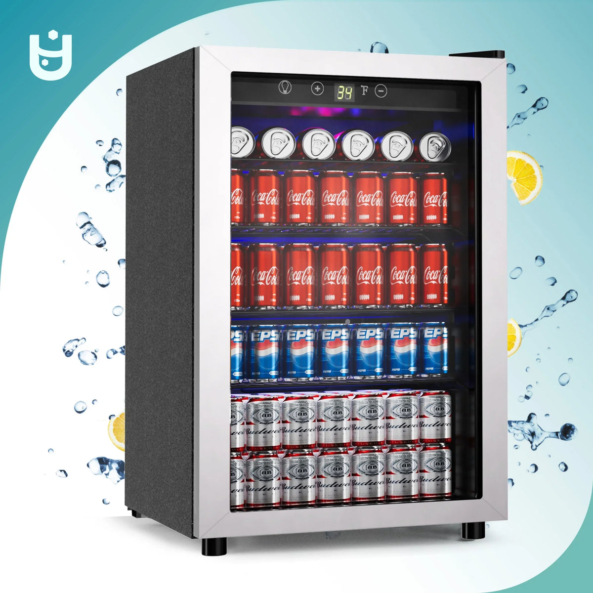2026 NewEUHOMY 145 Can Beverage Refrigerator and Mine Cooler with Glass Door with Adjustable Shelves