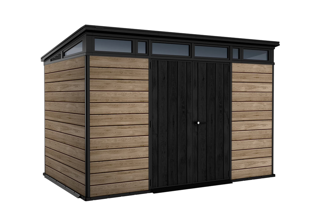 2026 NewKeter Signature 11x7 ft. Durable Resin Outdoor Storage Shed With Heavy Duty Floor and Locking Door, Walnut