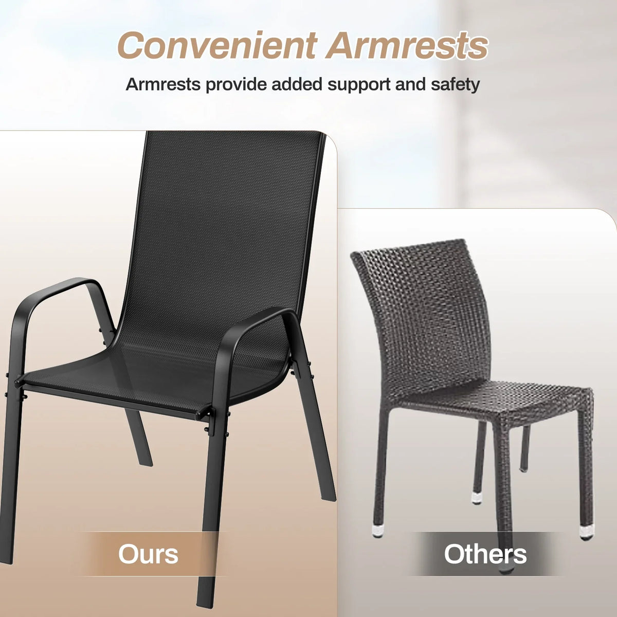 2026 NewArlopu 8Pcs Patio Dining Chairs Outdoor Stackable Armrest Chairs for Lawn Garden Backyard