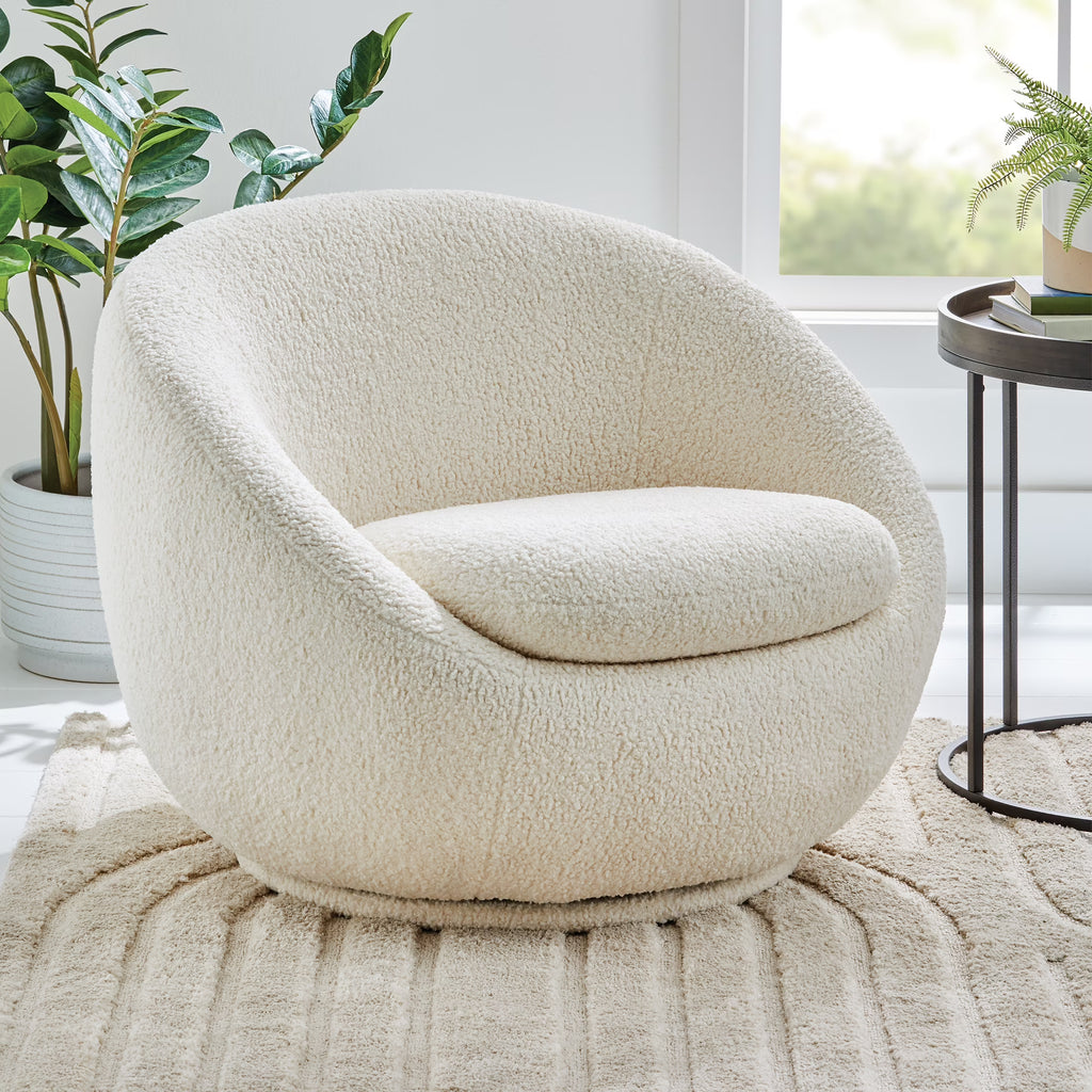 2026 NewBetter Homes & Gardens Mira Swivel Accent Chair, Cream Shearling