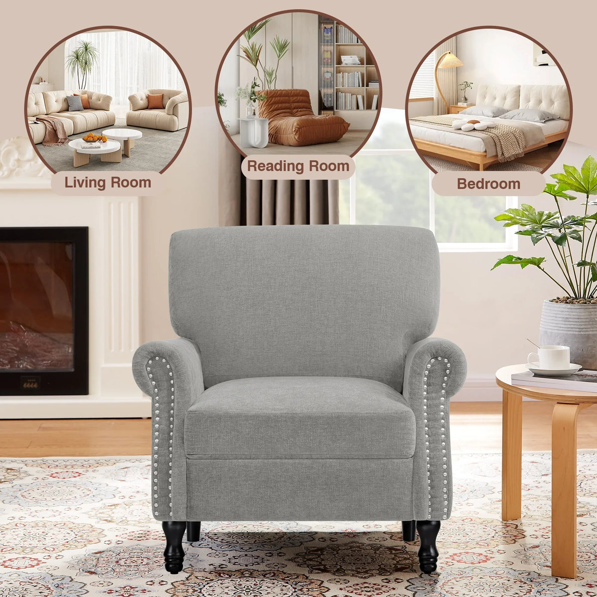 2026 NewCOOLHUT Modern Accent Chair Armchair, Linen Fabric Upholstered Comfy Single Sofa with Solid Wood Frame for Living Room, Gray