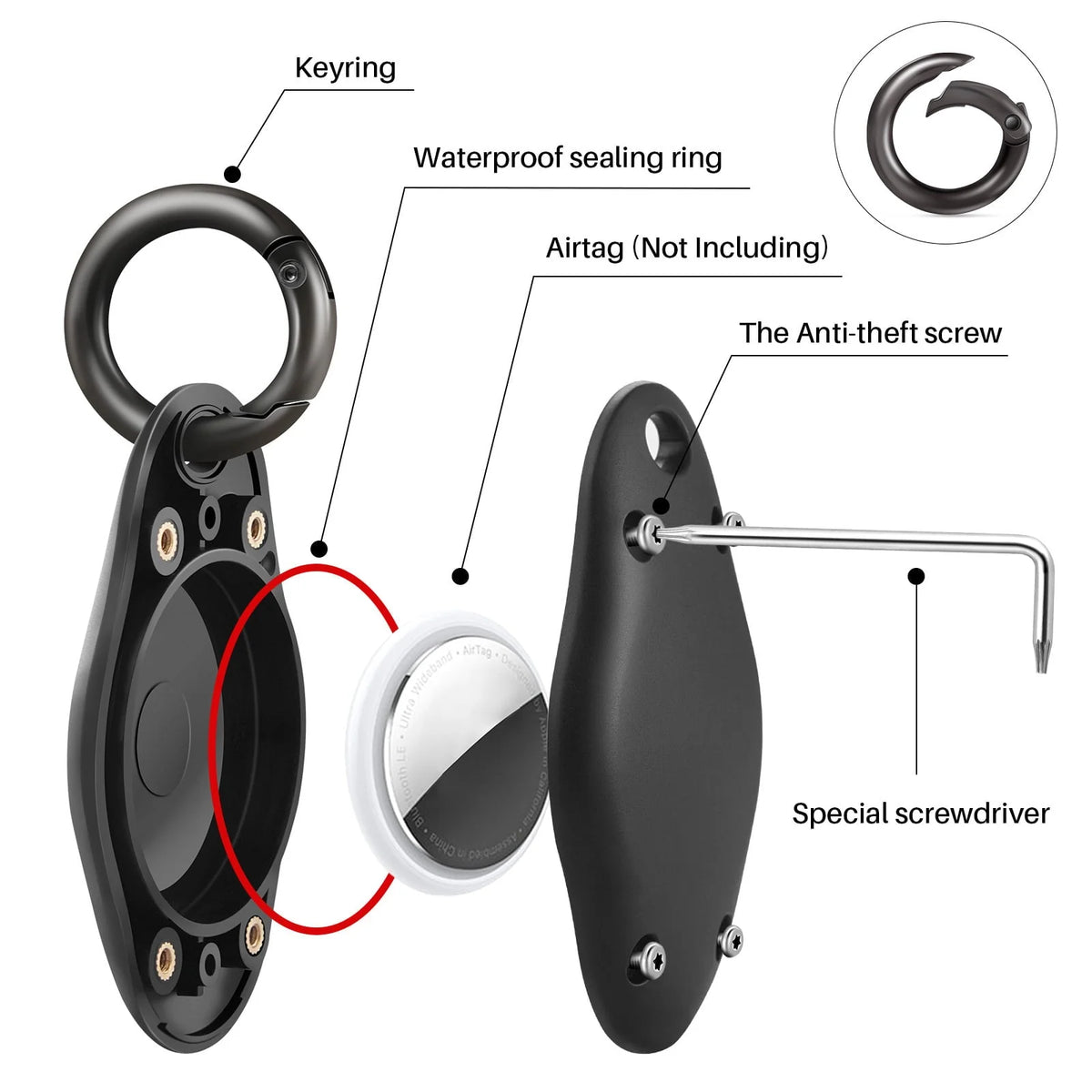 [4 Pack] AirTag Holder Keychain, IPX7 Waterproof Protective Air Tag Holder, Dropproof AirTag Keychain Cover, Full-Body Shockproof, Anti-Scratch, AirTag Case for Keys, Black