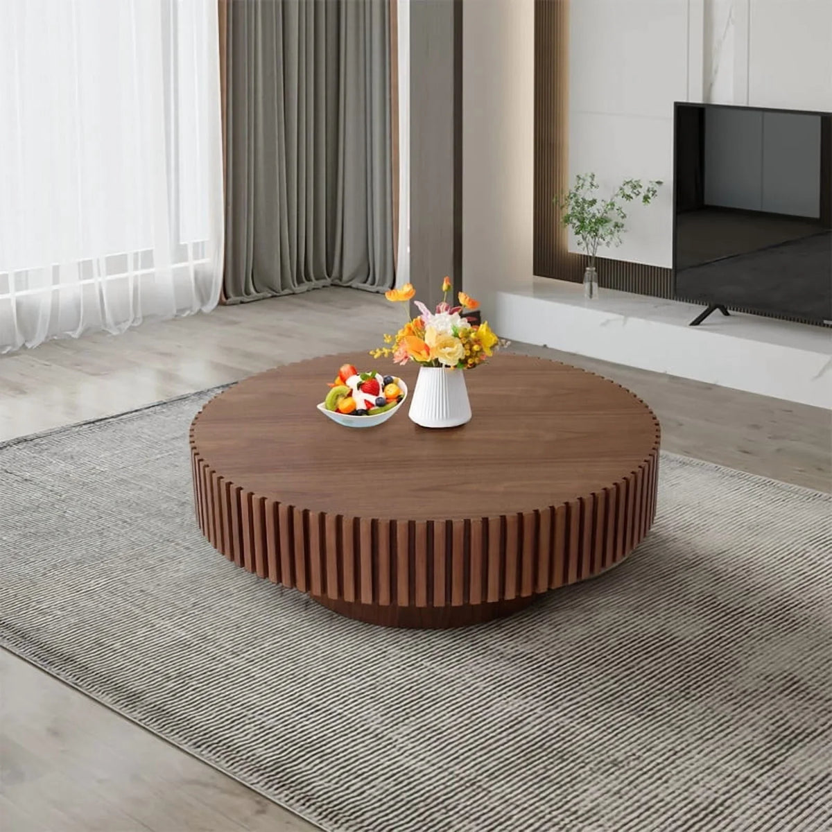 2026 NewFFH 43.7 inch Oval Coffee Table for Living Room,Handcraft Rustic Corner Coffee Table Nature Wood Relief Sturdy Pedestal for Apartmen,Side Table Centre Table,Nature Wood